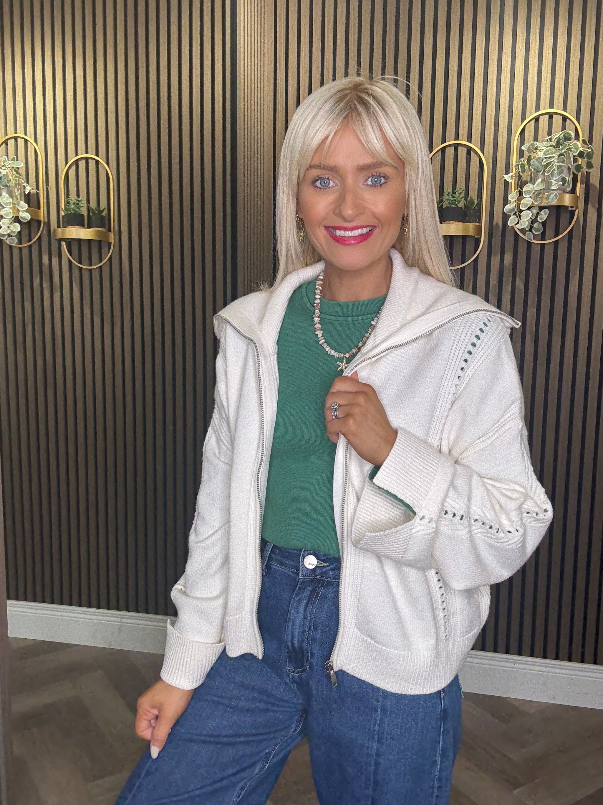 Marino Knit Zip Up Cardigan White – Stable Lane Boutique